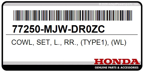 Honda 77250-MJW-DR0ZC Cowl, Set, L., Rr., (Type1), (Wl)