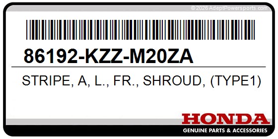 Honda 86192-KZZ-M20ZA Stripe, A, L., Fr., Shroud, (Type1), (Nh1, Black)