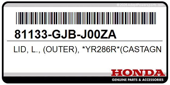 Honda 81133-GJB-J00ZA Lid, L., (Outer), *Yr286r*(Castagna, Brown, R)