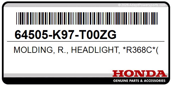 Honda 64505-K97-T00ZG Molding, R., Headlight, *R368c*(Candy, Luster, Red)