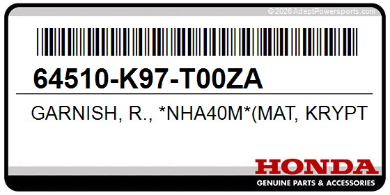 Honda 64510-K97-T00ZA Garnish, R., *Nha40m*(Mat, Krypton, Silver, Metallic)