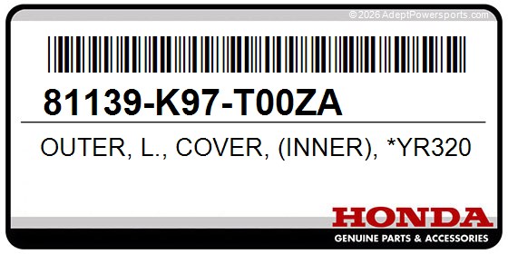 Honda 81139-K97-T00ZA Outer, L., Cover, (Inner), *Yr320m*(Bright, Bronze, Metallic)