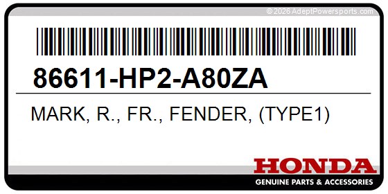 Honda 86611-HP2-A80ZA Mark, R., Fr., Fender, (Type1)