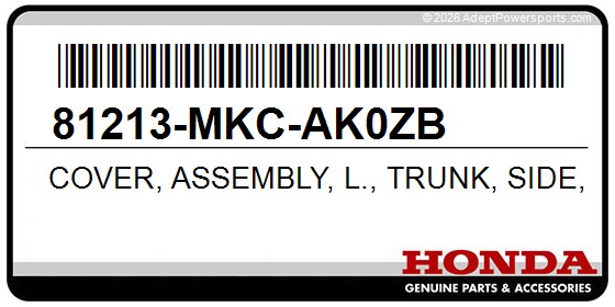 Honda 81213-MKC-AK0ZB Cover, Assembly, L., Trunk, Side, (Type1), (Wl)