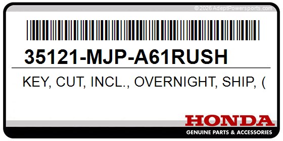 Honda 35121-MJP-A61RUSH Key, Cut, Incl., Overnight, Ship, (Please, See, Wave, Cutting, Serv.Request, Form, In, In)