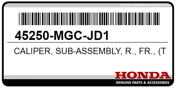 Honda 45250-MGC-JD1 Caliper, Sub-Assembly, R., Fr., (Tokiko)