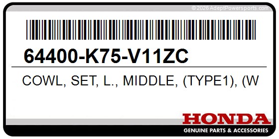 Honda 64400-K75-V11ZC Cowl, Set, L., Middle, (Type1), (Wl)