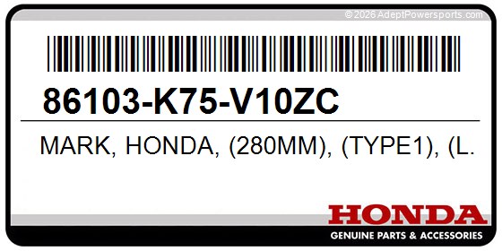Honda 86103-K75-V10ZC Mark, Honda, (280Mm), (Type1), (L., Side)