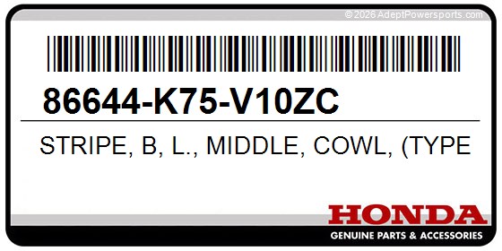 Honda 86644-K75-V10ZC Stripe, B, L., Middle, Cowl, (Type1)