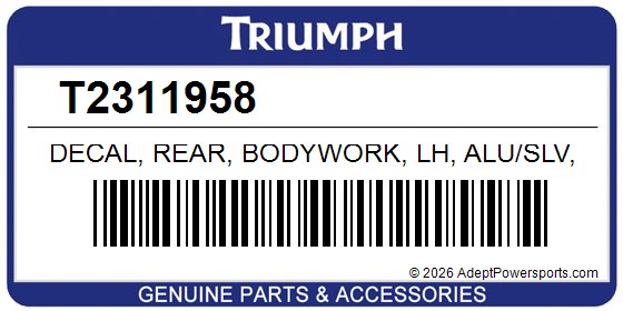 Triumph T2311958 Decal, Rear, Bodywork, Lh, Alu/Slv, Ice