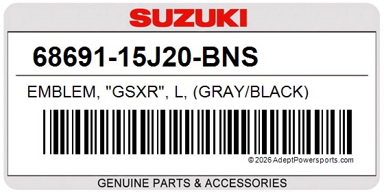 Suzuki 68691-15J20-BNS Emblem, "Gsxr", L, (Gray/Black)