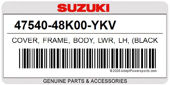 Suzuki 47540-48K00-YKV Cover, Frame, Body, Lwr, Lh, (Black)