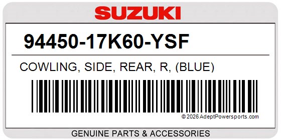 Suzuki 94450-17K60-YSF Cowling, Side, Rear, R, (Blue)
