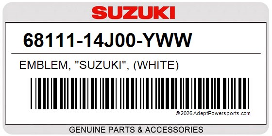 Suzuki 68111-14J00-YWW Emblem, "Suzuki", (White)