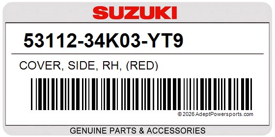 Suzuki 53112-34K03-YT9 Cover, Side, Rh, (Red)