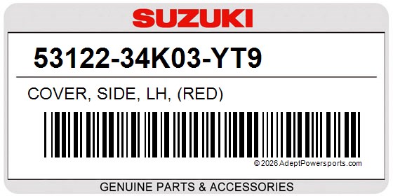 Suzuki 53122-34K03-YT9 Cover, Side, Lh, (Red)