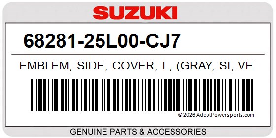 Suzuki 68281-25L00-CJ7 Emblem, Side, Cover, L, (Gray, Si, Ver, Black)