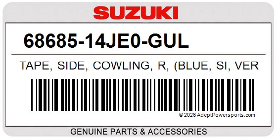 Suzuki 68685-14JE0-GUL Tape, Side, Cowling, R, (Blue, Si, Ver)
