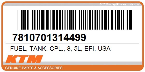 KTM 7810701314499 Fuel, Tank, Cpl., 8, 5L, Efi, Usa