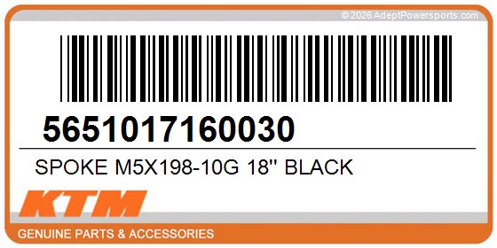 KTM 5651017160030 Spoke M5x198-10G 18'' Black