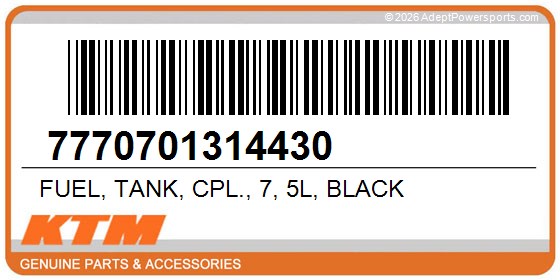 KTM 7770701314430 Fuel, Tank, Cpl., 7, 5L, Black