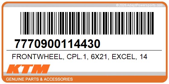 KTM 7770900114430 Frontwheel, Cpl.1, 6X21, Excel, 14