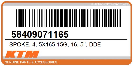 KTM 58409071165 Spoke, 4, 5X165-15G, 16, 5'', Dde
