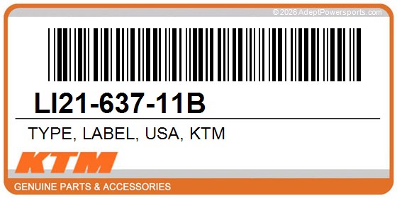 KTM LI21-637-11B Type, Label, Usa, Ktm
