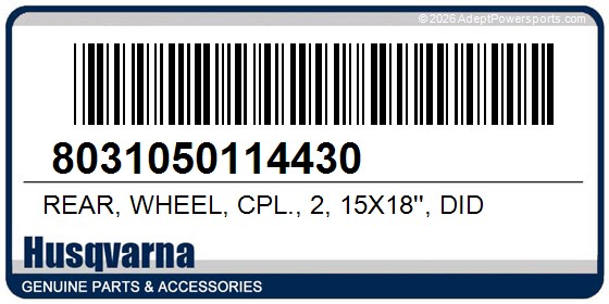 Husqvarna 8031050114430 Rear, Wheel, Cpl., 2, 15X18'', Did