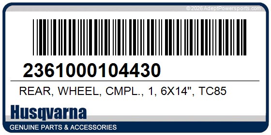 Husqvarna 2361000104430 Rear, Wheel, Cmpl., 1, 6X14", Tc85