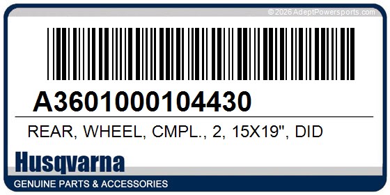 Husqvarna A3601000104430 Rear, Wheel, Cmpl., 2, 15X19", Did