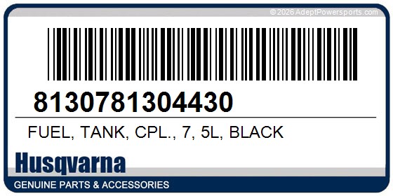 Husqvarna 8130781304430 Fuel, Tank, Cpl., 7, 5L, Black
