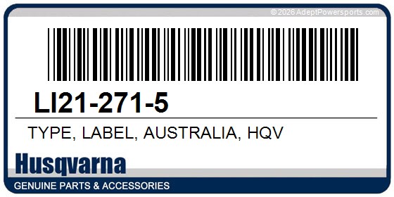 Husqvarna LI21-271-5 Type, Label, Australia, Hqv