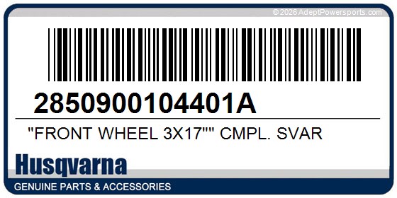Husqvarna 2850900104401A "Front Wheel 3X17"" Cmpl. Svar