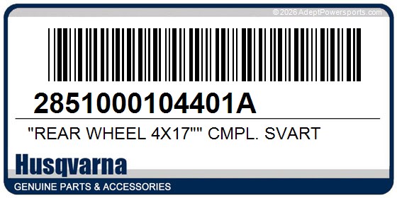 Husqvarna 2851000104401A "Rear Wheel 4X17"" Cmpl. Svart