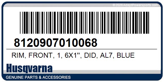 Husqvarna 8120907010068 Rim, Front, 1, 6X1'', Did, Al7, Blue