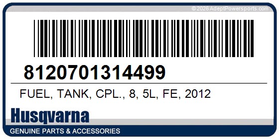 Husqvarna 8120701314499 Fuel, Tank, Cpl., 8, 5L, Fe, 2012