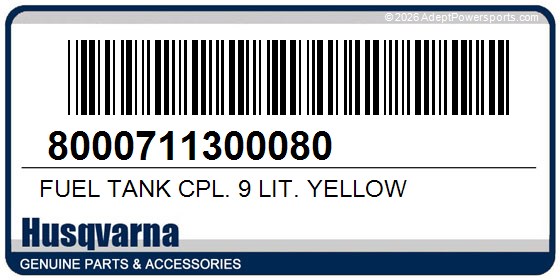 Husqvarna 8000711300080 Fuel Tank Cpl. 9 Lit. Yellow