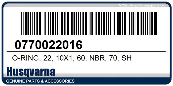 Husqvarna 0770022016 O-Ring, 22, 10X1, 60, Nbr, 70, Sh