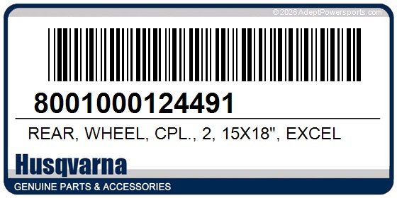 Husqvarna 8001000124491 Rear, Wheel, Cpl., 2, 15X18", Excel