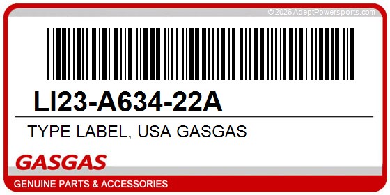 GasGas LI23-A634-22A Type Label, Usa Gasgas