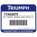 Triumph YTA02079 Kit, Front, Brake, Pad, With, Shim, Brm04c, Gr