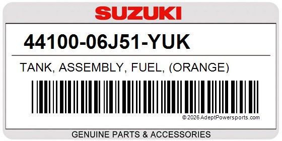 Suzuki 44100-06J51-YUK Tank, Assembly, Fuel, (Orange)