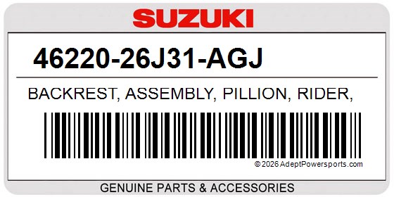 Suzuki 46220-26J31-AGJ Backrest, Assembly, Pillion, Rider, (Black)