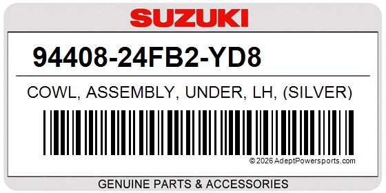 Suzuki 94408-24FB2-YD8 Cowl, Assembly, Under, Lh, (Silver)