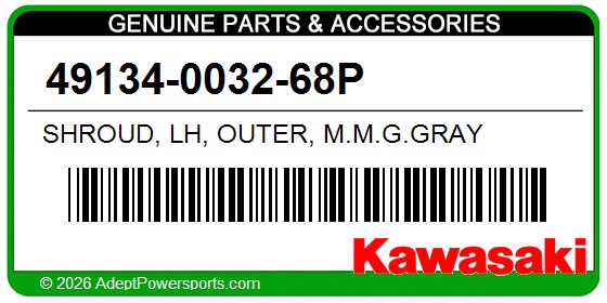 Kawasaki 49134-0032-68P Shroud, Lh, Outer, M.M.G.Gray