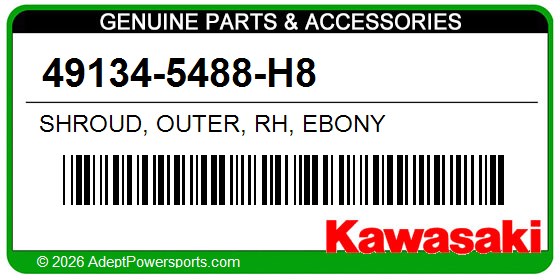 Kawasaki 49134-5488-H8 Shroud, Outer, Rh, Ebony