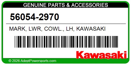 Kawasaki 56054-2970 Mark, Lwr, Cowl., Lh, Kawasaki