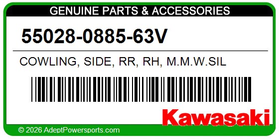 Kawasaki 55028-0885-63V Cowling, Side, Rr, Rh, M.M.W.Sil
