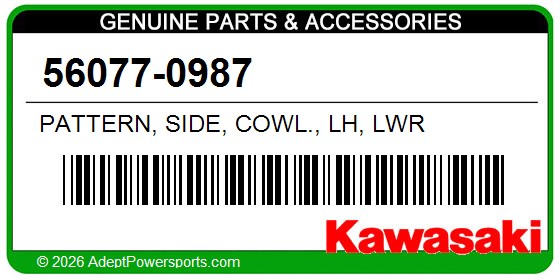 Kawasaki 56077-0987 Pattern, Side, Cowl., Lh, Lwr